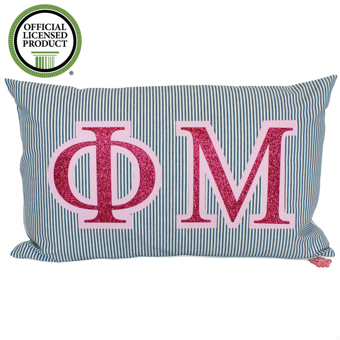 Brit and Bee Sorority Glitter Ticking Stripe Throw Pillow Phi Mu