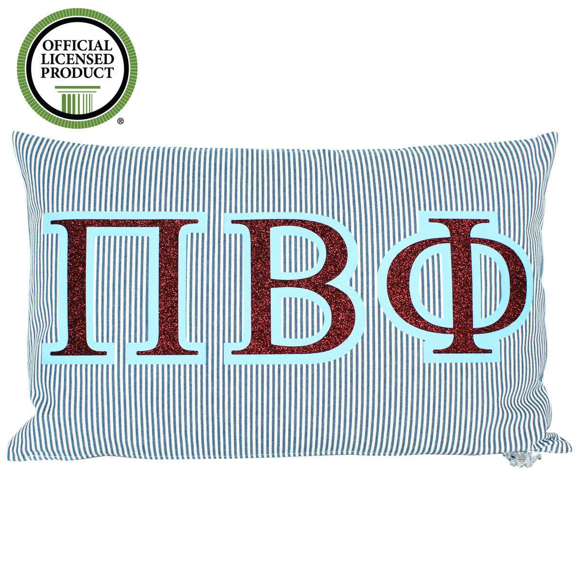 Brit and Bee Sorority Glitter Ticking Stripe Throw Pillow Pi Beta Phi