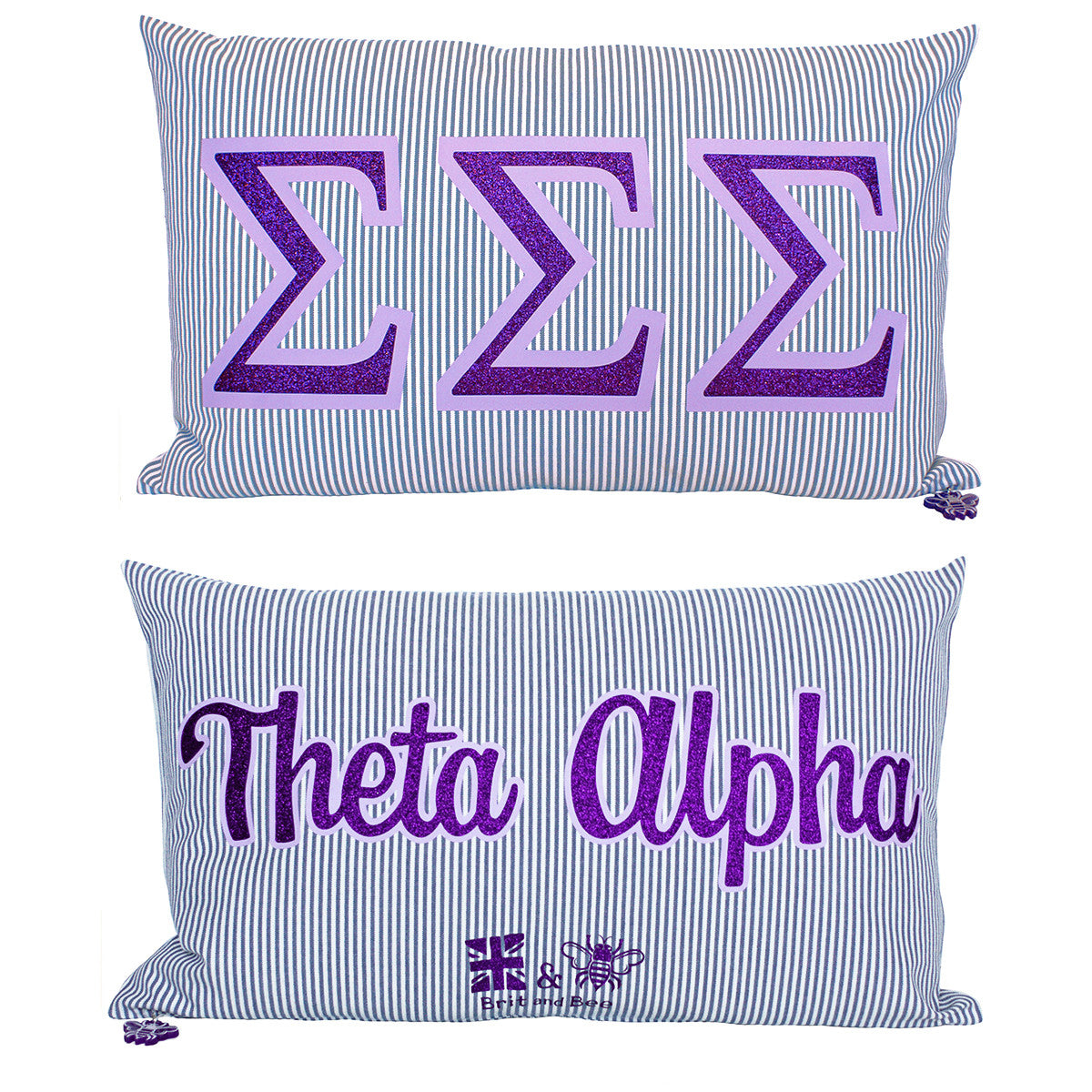 Brit and Bee Sorority Glitter Ticking Stripe Throw Pillow Tri Sigma