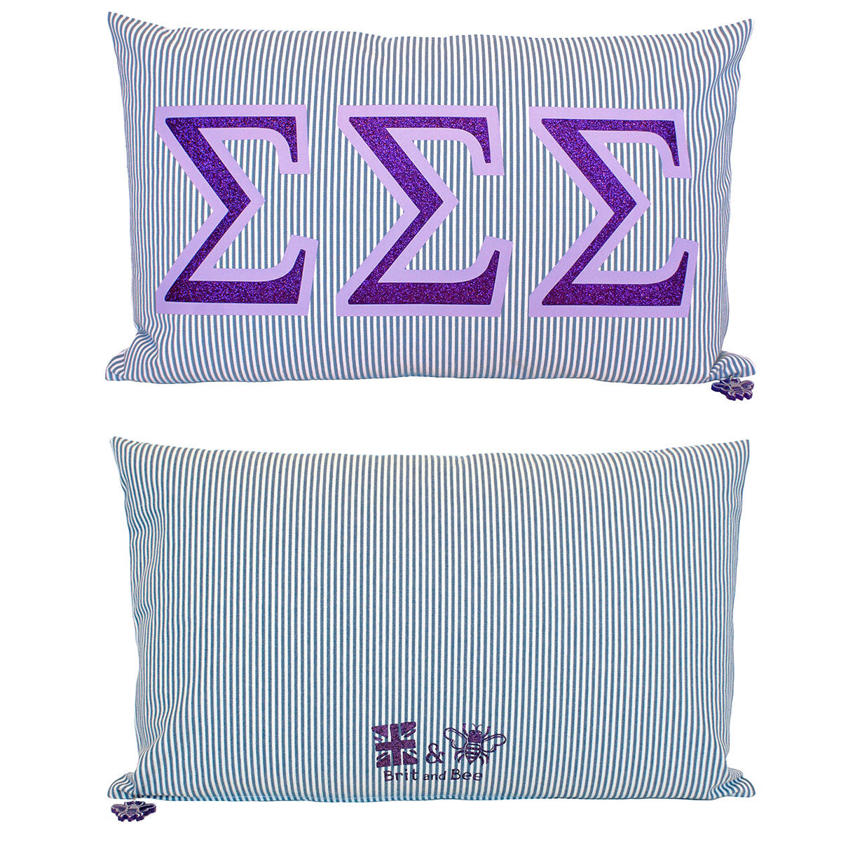 Brit and Bee Sorority Glitter Ticking Stripe Throw Pillow Tri Sigma