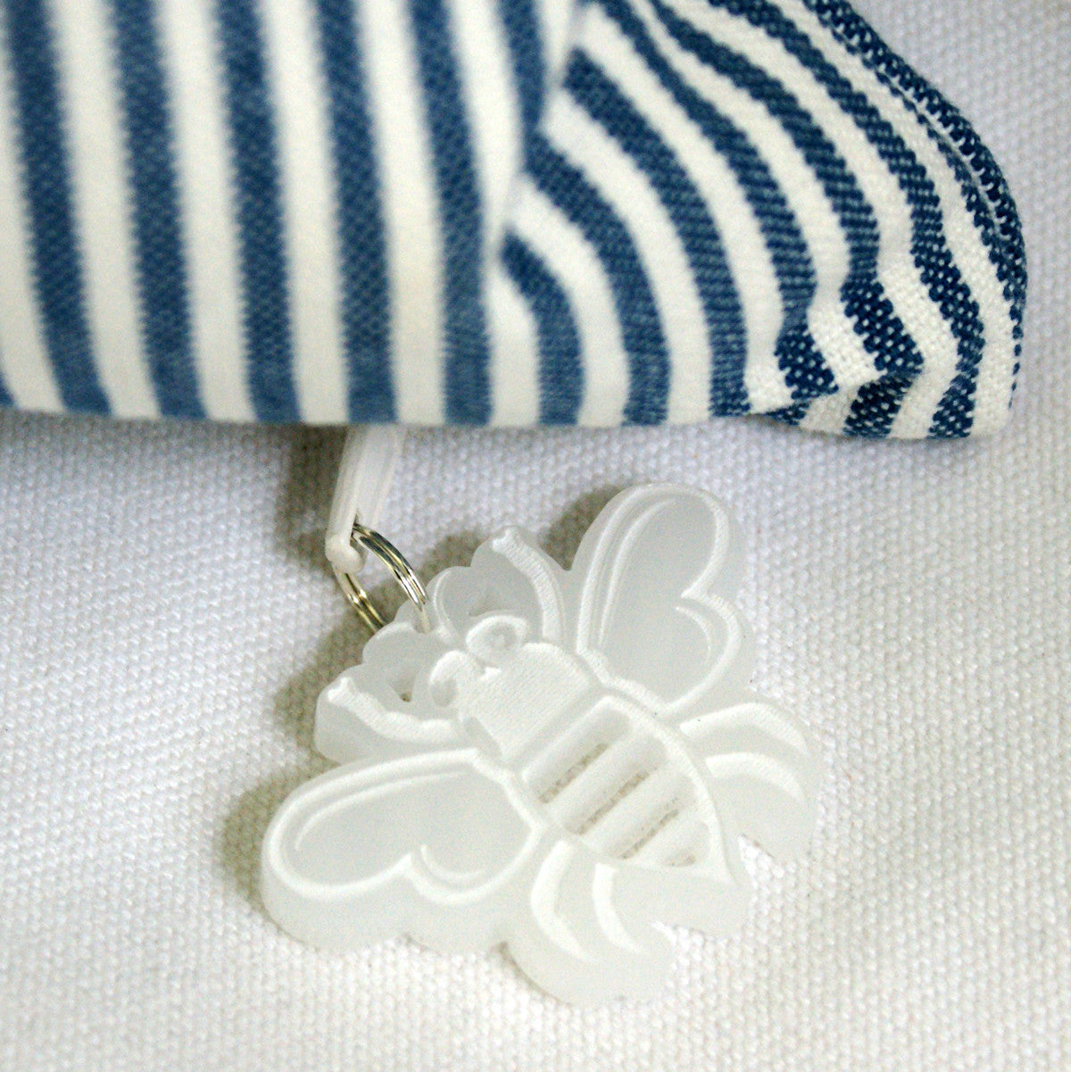 Brit and Bee Sorority Glitter Ticking Stripe Throw Pillow WHITE BEE Zip-Pull
