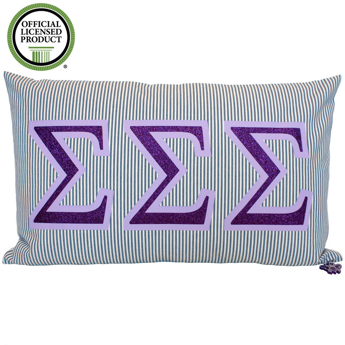 Brit and Bee Sorority Glitter Ticking Stripe Throw Pillow Tri Sigma