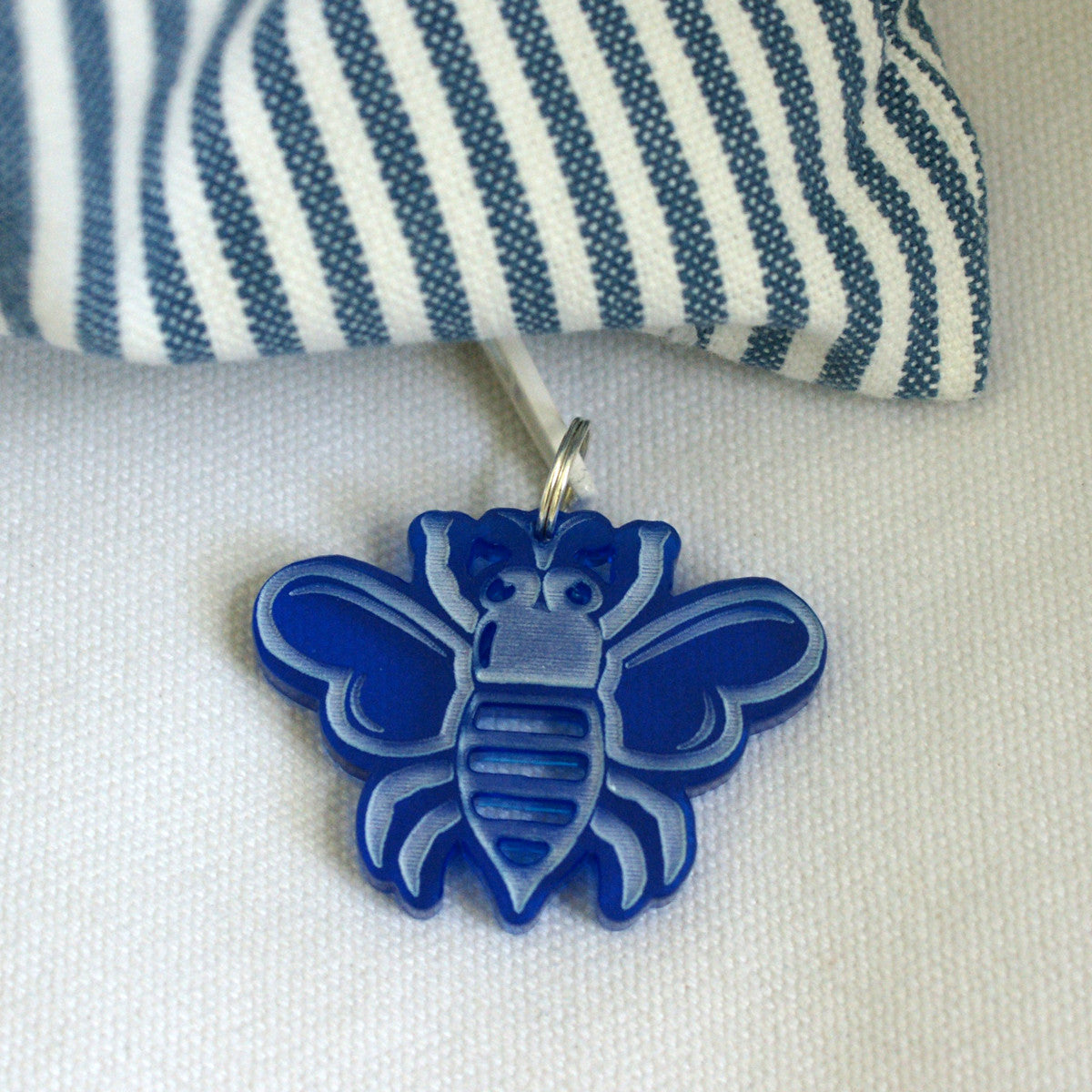 Brit and Bee Sorority Glitter Ticking Stripe Throw Pillow BLUE BEE Zip-Pull