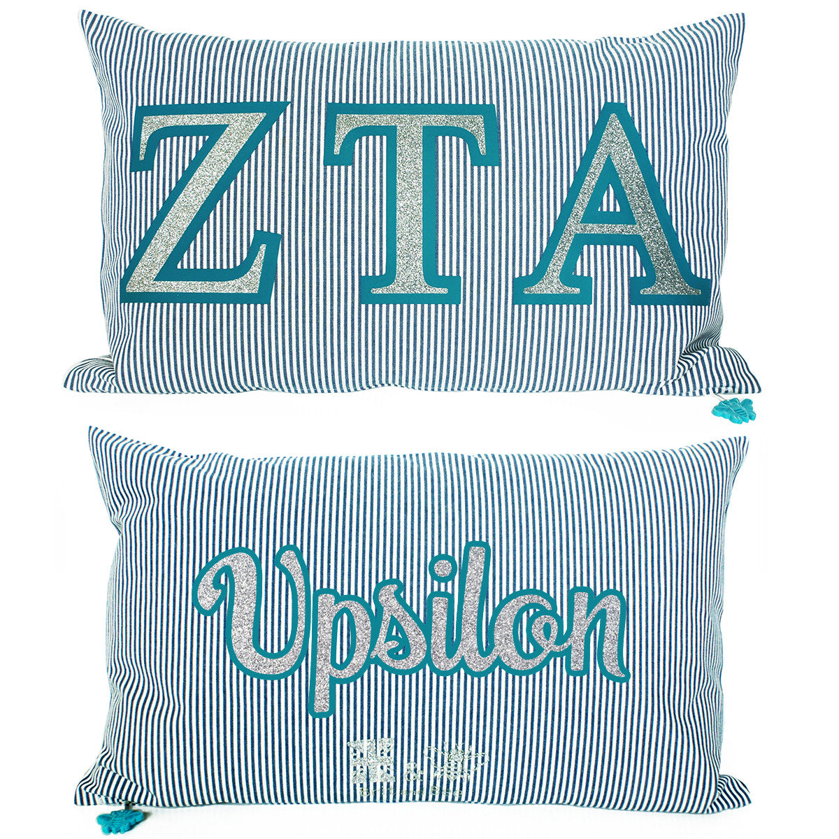 Brit and Bee Sorority Glitter Ticking Stripe Throw Pillow Zeta Tau Alpha