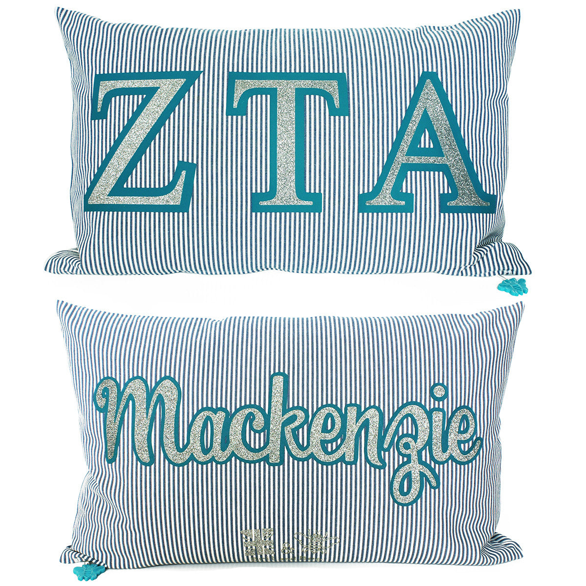 Brit and Bee Sorority Glitter Ticking Stripe Throw Pillow Zeta Tau Alpha