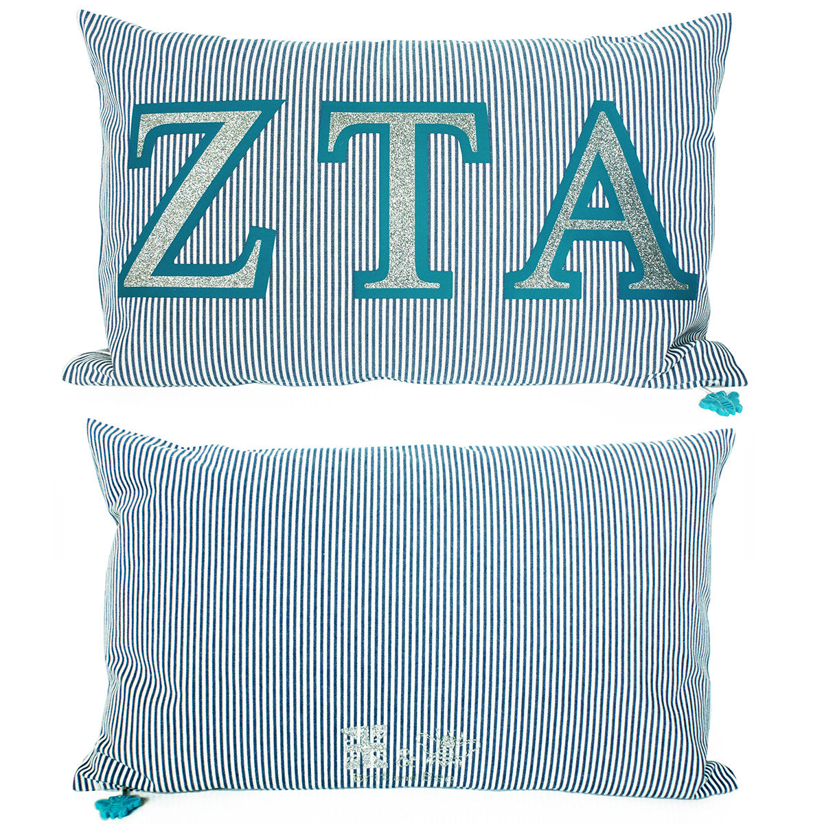 Brit and Bee Sorority Glitter Ticking Stripe Throw Pillow Zeta Tau Alpha