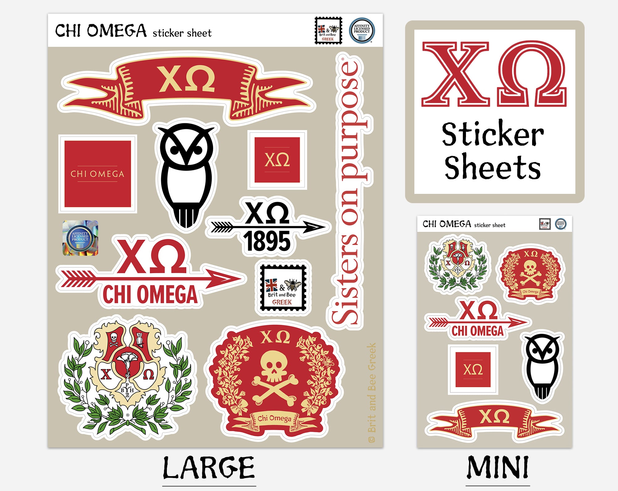 Chi Omega Sticker Sheets | Brit and Bee
