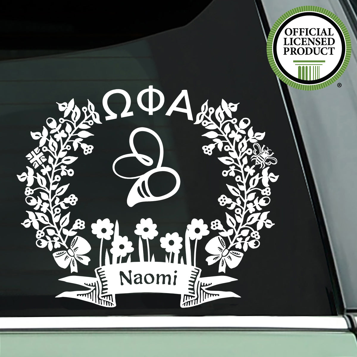 Brit and Bee Sorority Logo Decal - Omega Phi Alpha - White