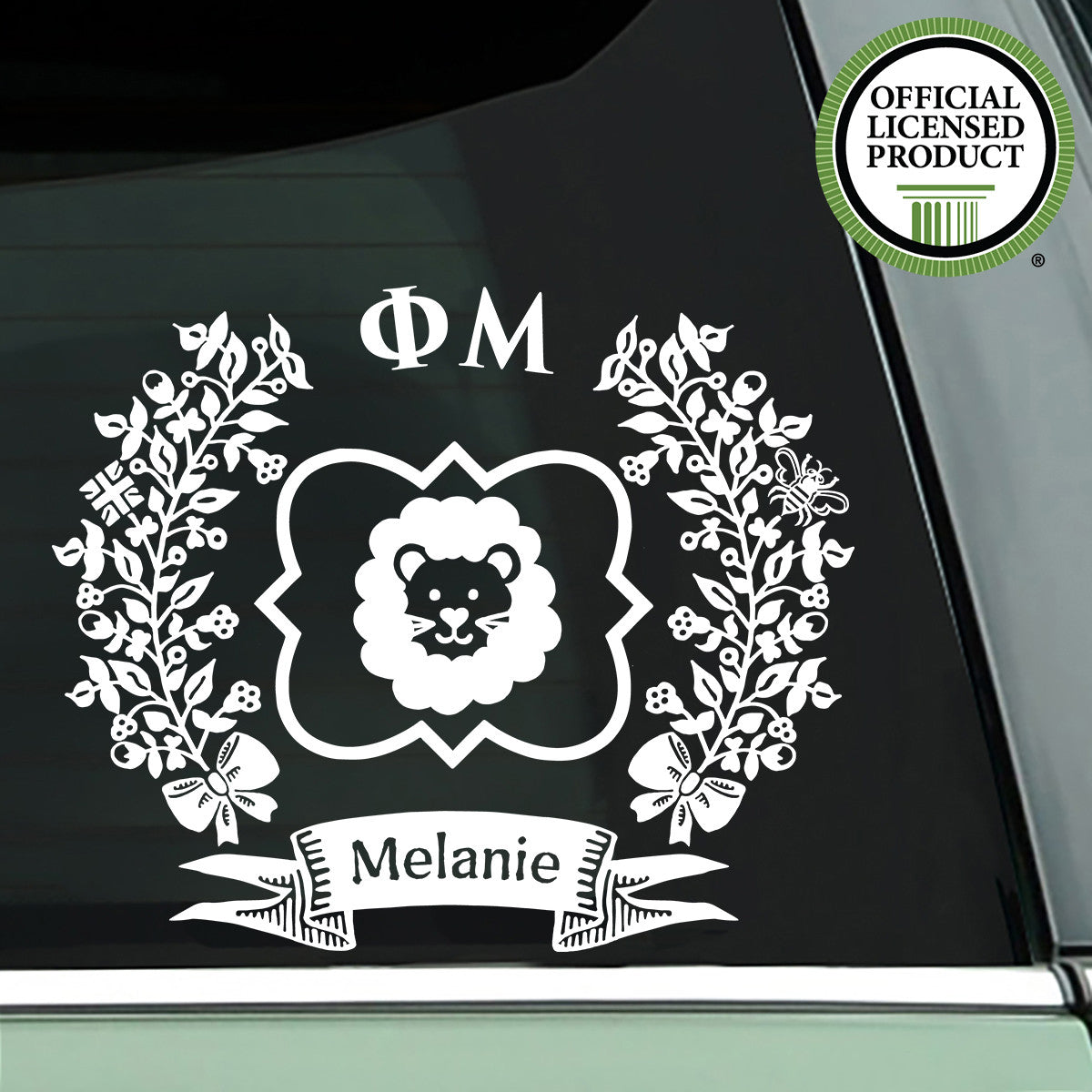 Brit and Bee Sorority Logo Decal - Phi Mu - White