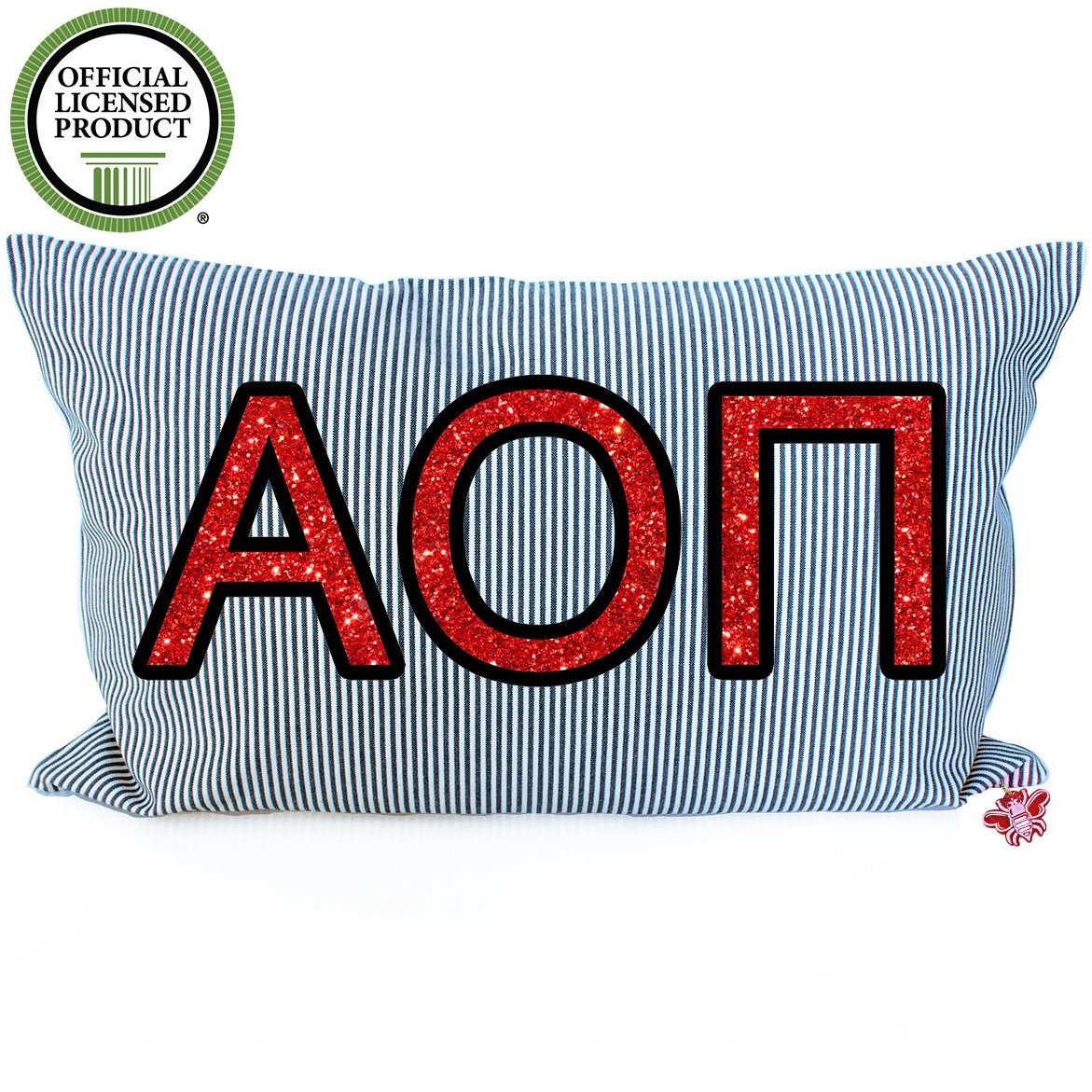 Brit and Bee Sorority Glitter Ticking Stripe Throw Pillow Alpha Omicron Pi