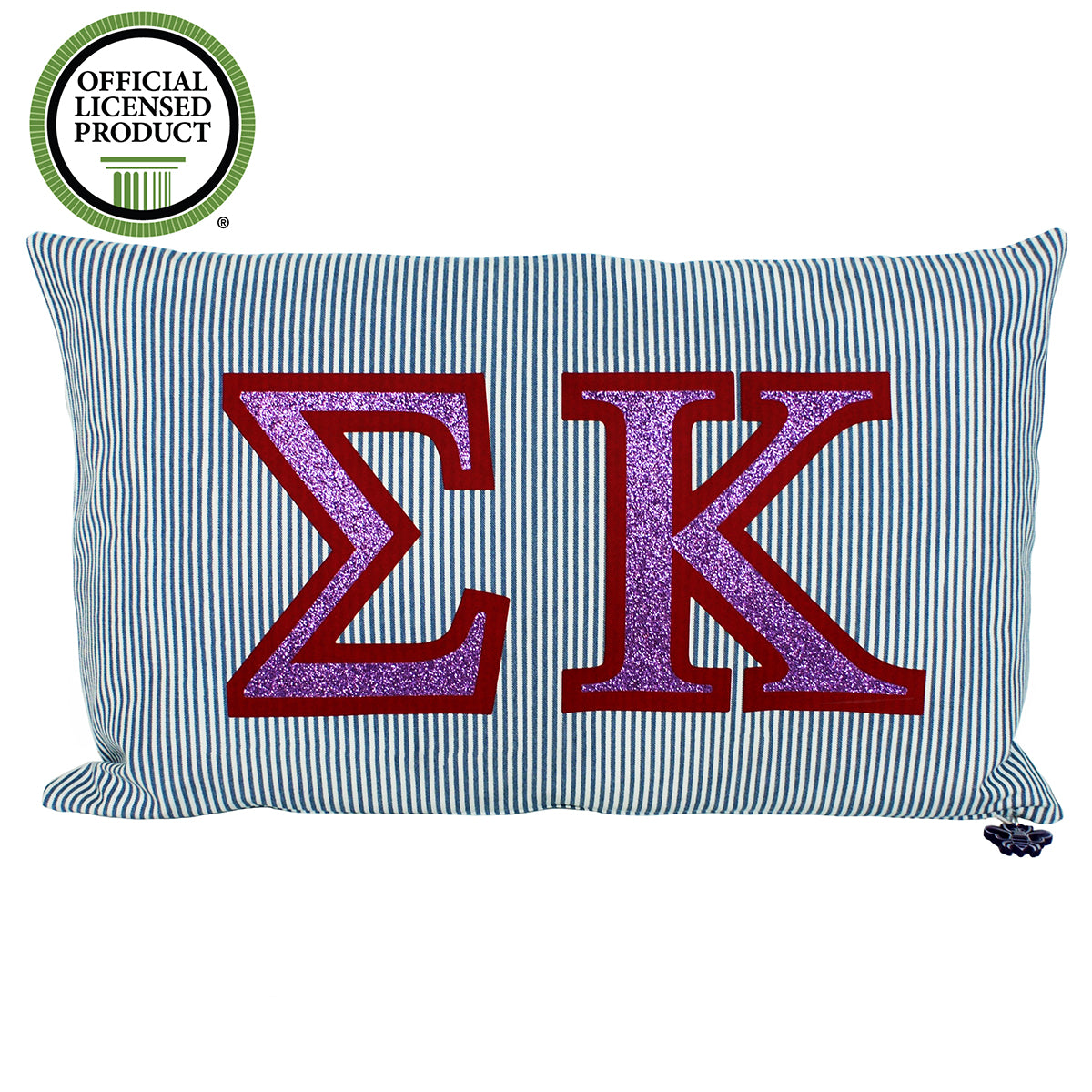 Brit and Bee Sorority Glitter Ticking Stripe Throw Pillow Sigma Kappa