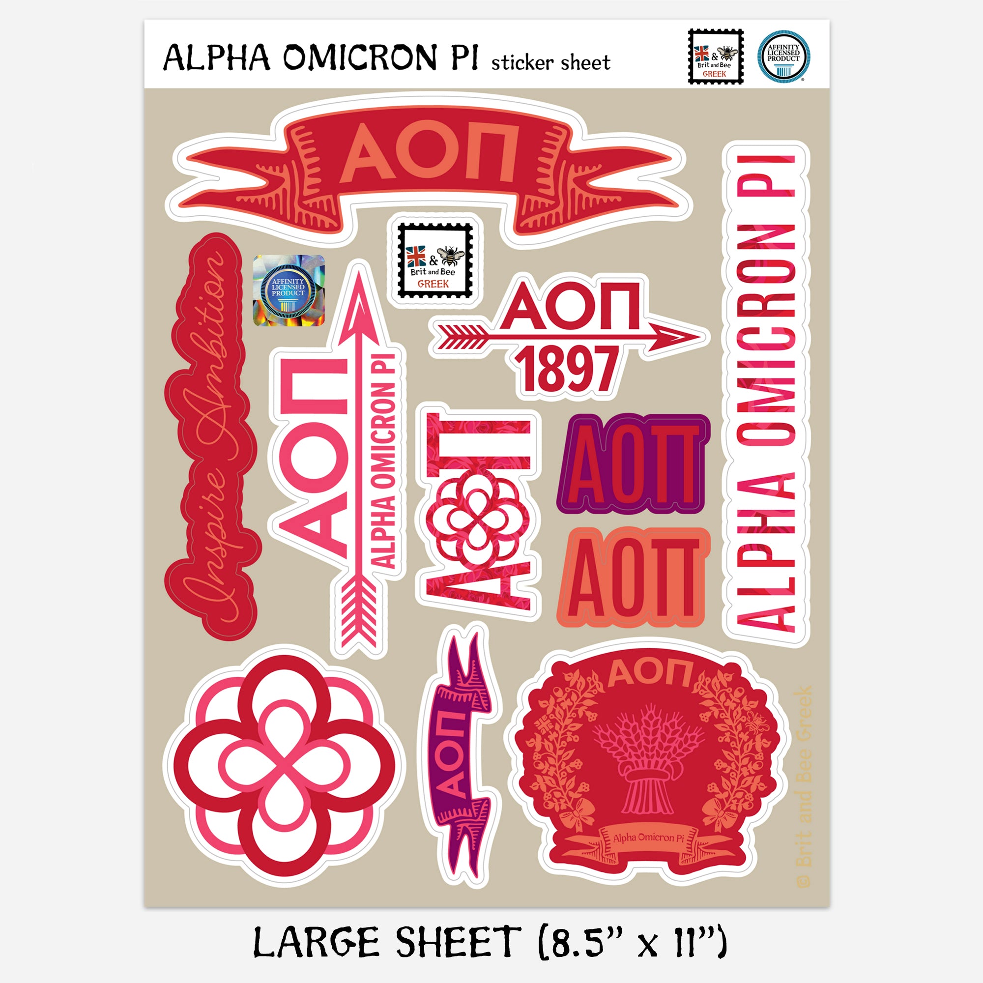 Alpha Omicron Pi Sticker Sheet | Brit and Bee