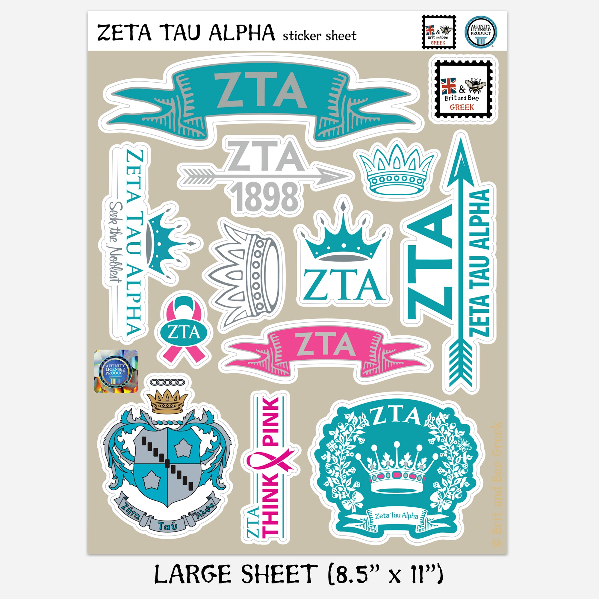 Zeta Tau Alpha Sticker Sheet | Brit and Bee