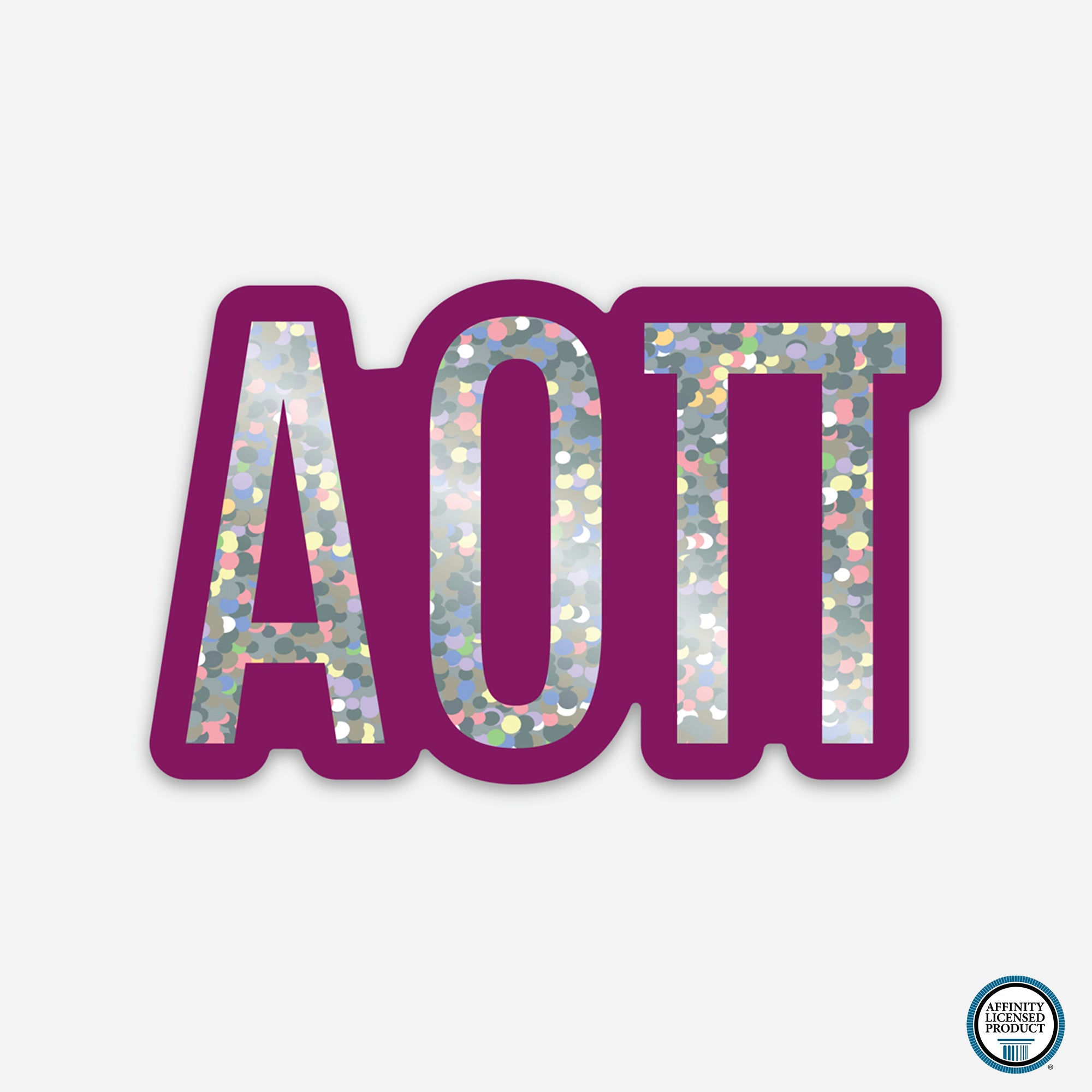 Alpha Omicron Pi Glitter Letters Sticker | Brit and Bee