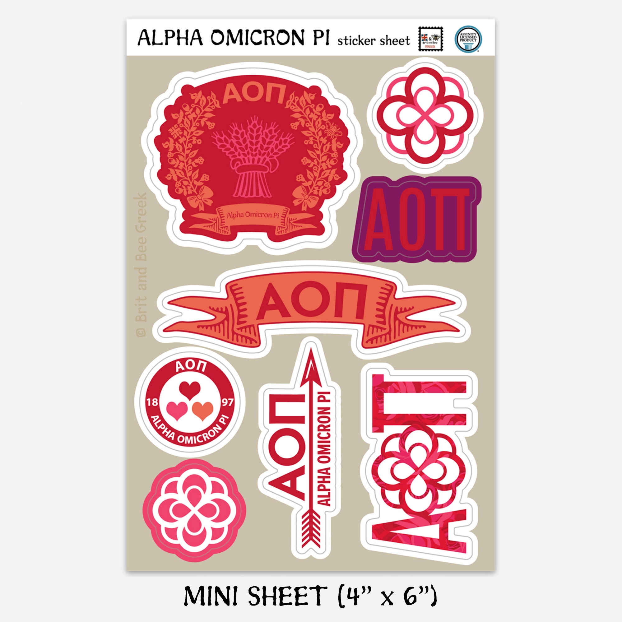 Alpha Omicron Pi Sticker Sheet | Brit and Bee