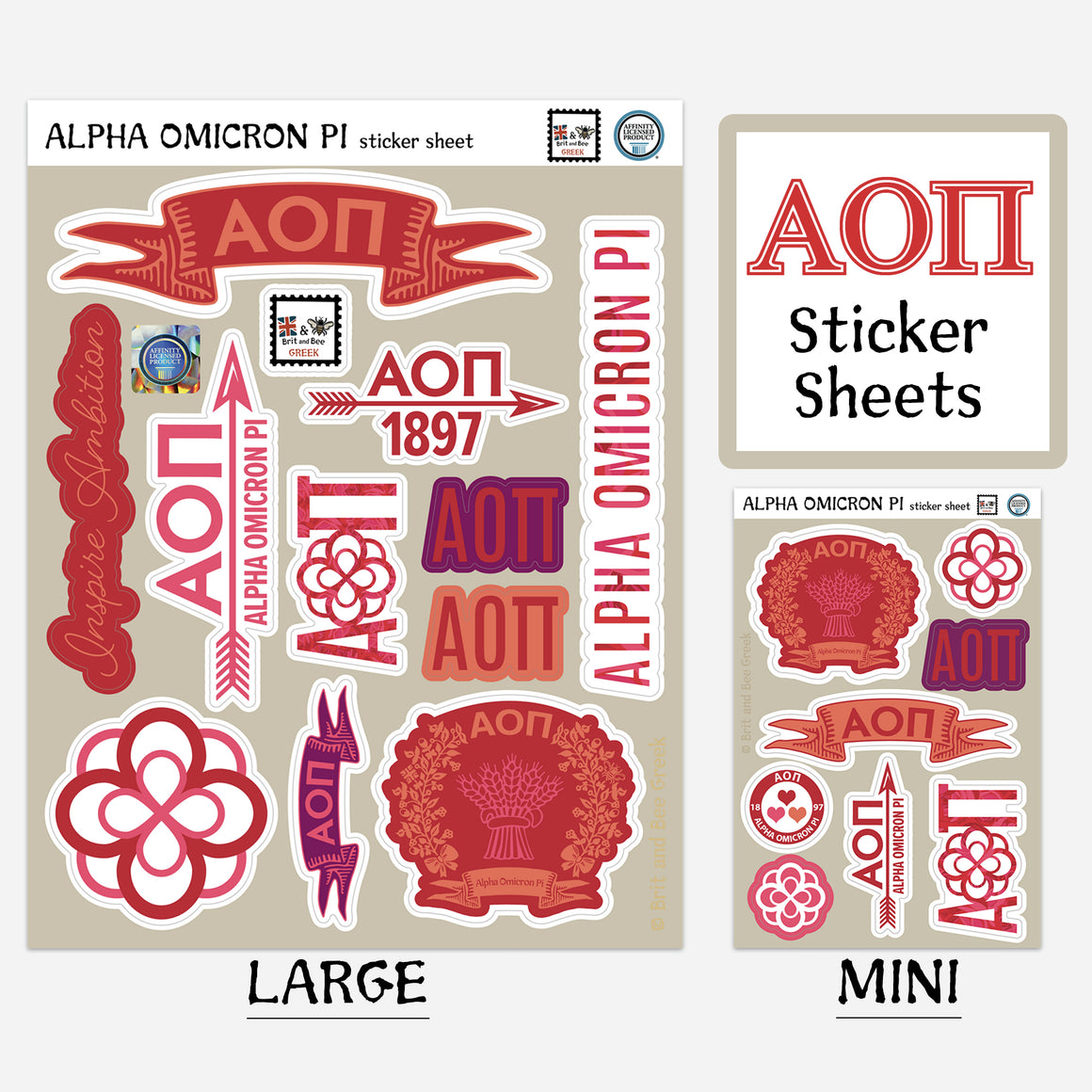 Alpha Omicron Pi Sticker Sheet | Brit and Bee