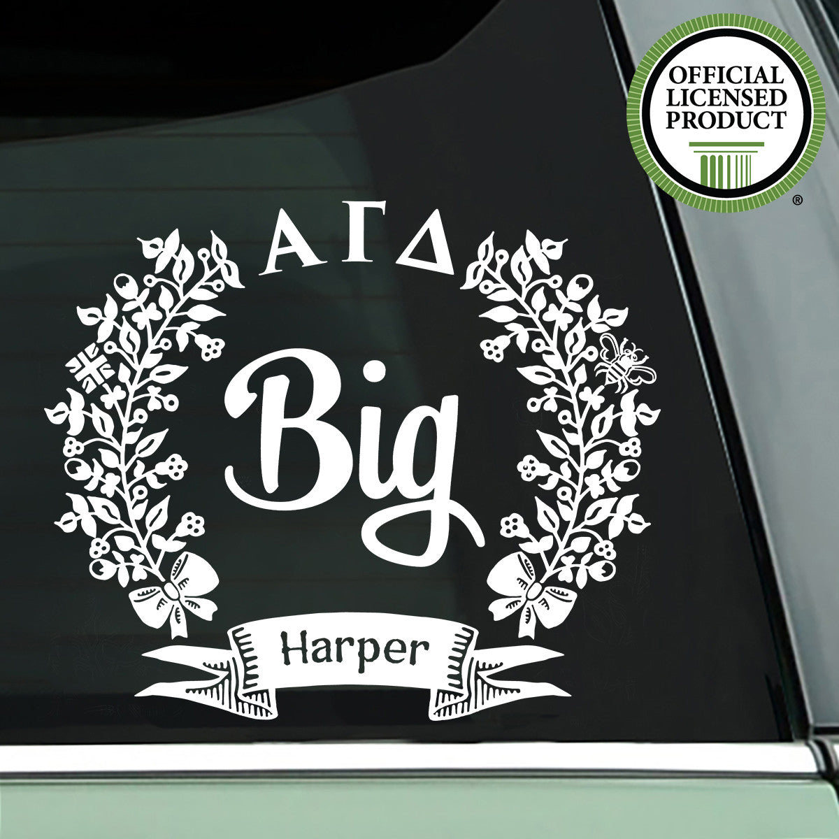 Brit and Bee Sorority Big Decal - Alpha Gamma Delta - White
