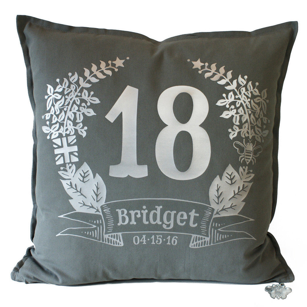 Brit and Bee Birthday Garland Throw Pillow - FRONT