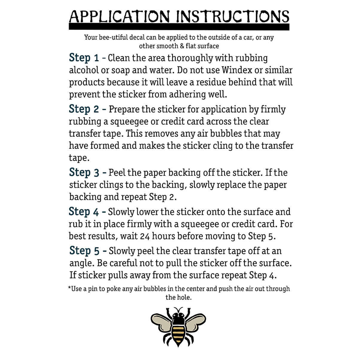 Brit and Bee decal application instructions