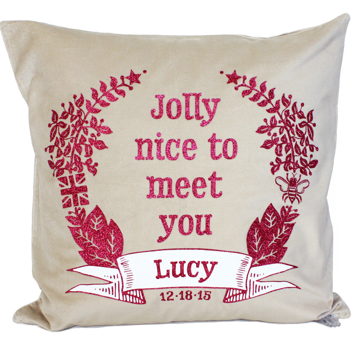 Brit and Bee Jolly Nice Glitter Throw Pillow FRONT