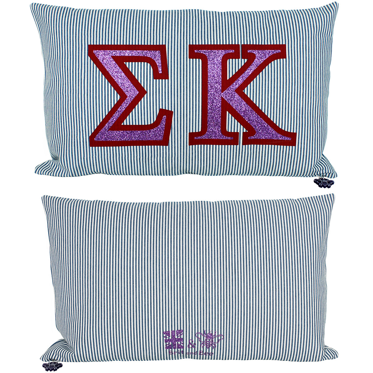 Brit and Bee Sorority Glitter Ticking Stripe Throw Pillow Sigma Kappa