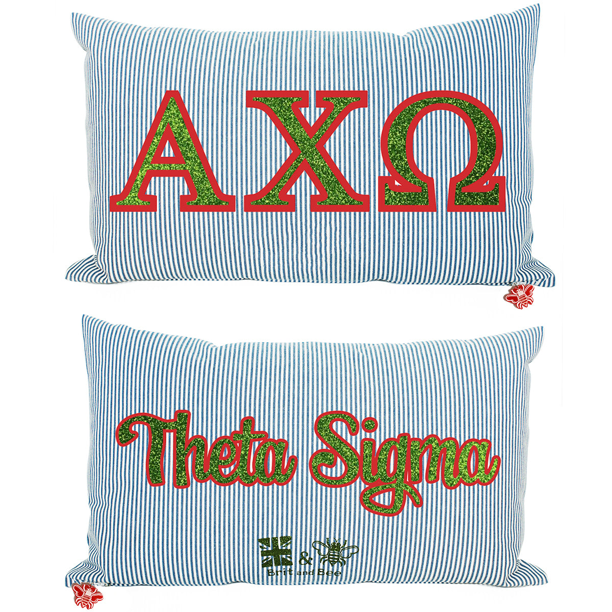 Brit and Bee Sorority Glitter Ticking Stripe Throw Pillow Alpha Chi Omega