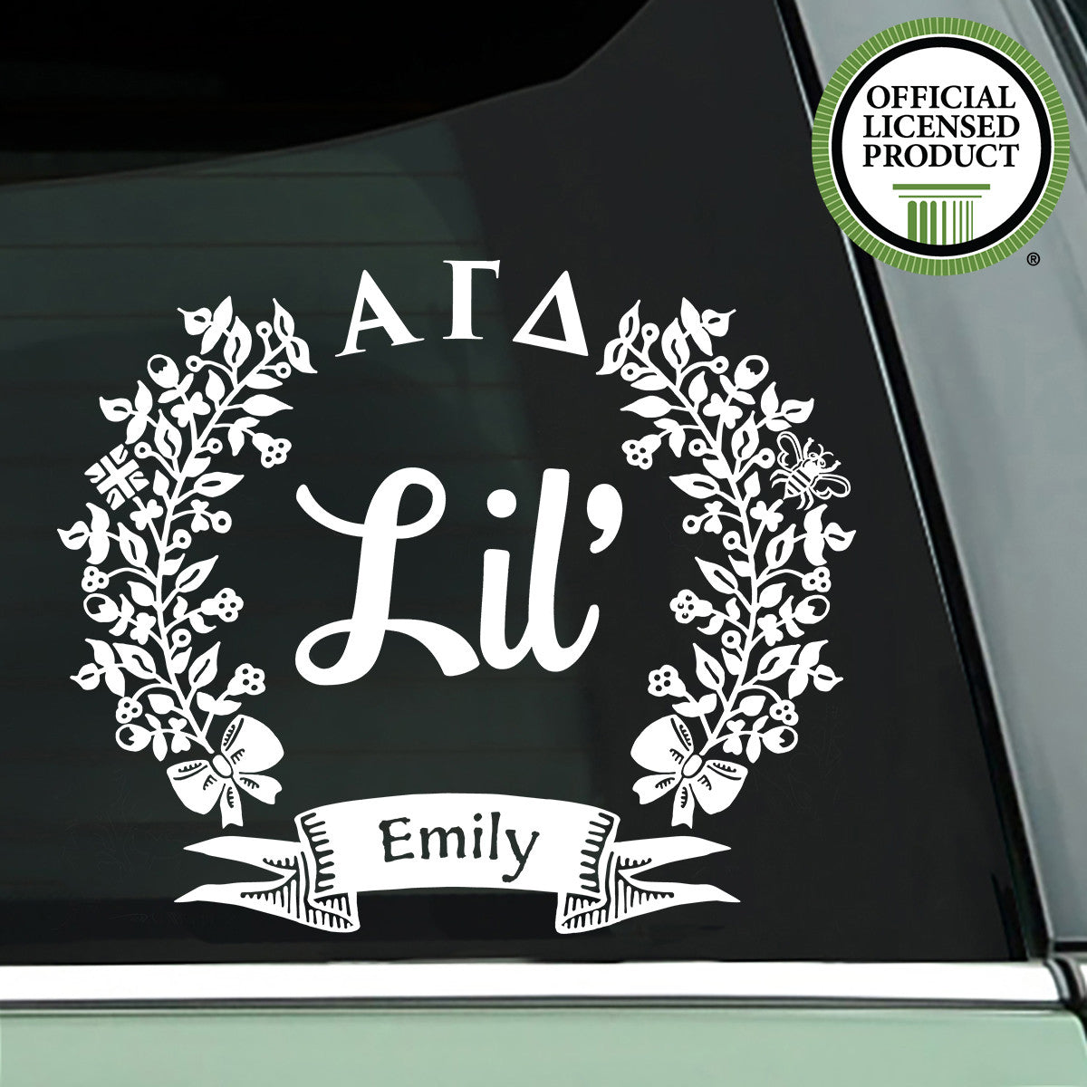 Brit and Bee Sorority Lil' Decal - Alpha Gamma Delta - White
