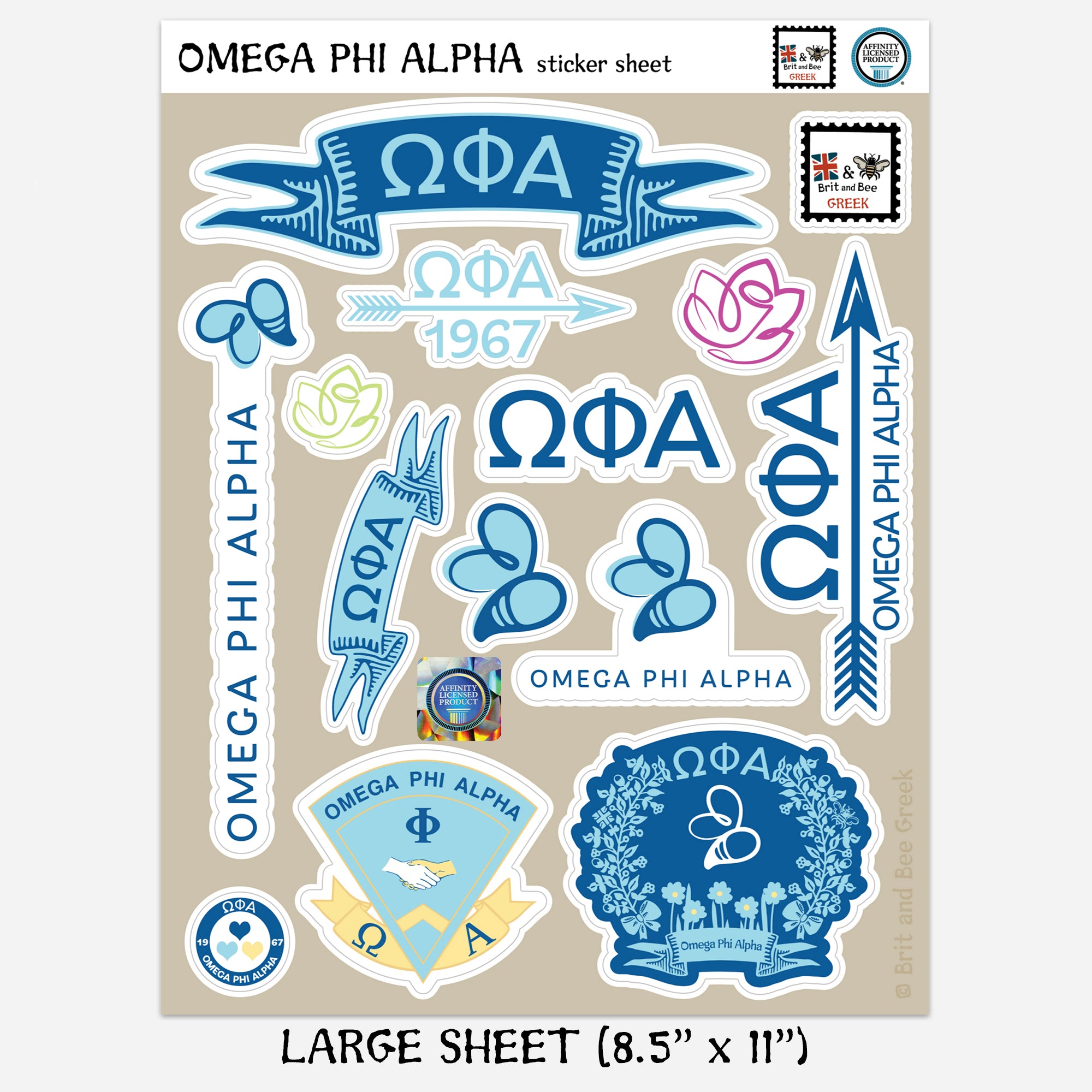 Omega Phi Alpha Sticker Sheet | Brit and Bee